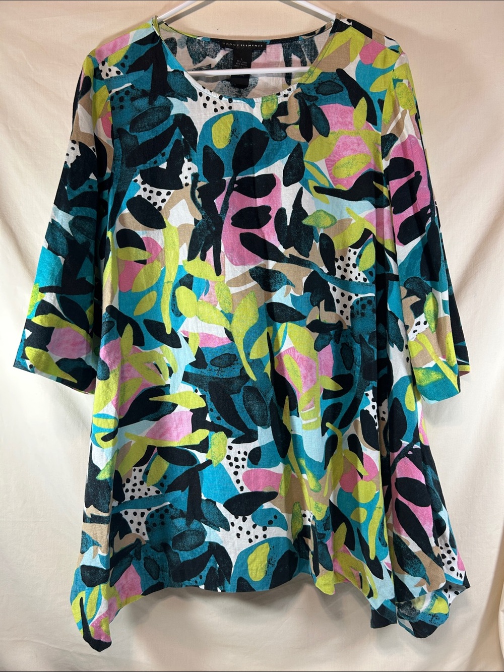 Grace Elements Woman’s Colorful Abstract Leaf Print Tunic Top